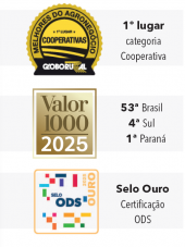Selos das premia&ccedil;&otilde;es: Melhores do Agroneg&oacute;cio, Valor 1000 e Selo ODS Ouro