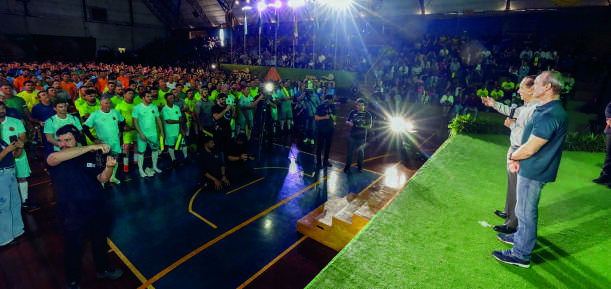 Jos&eacute; Aroldo Gallassini e Airton Galinari no cerimonial de abertura