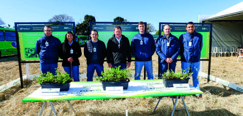 Grupo de agricultores e t&eacute;cnicos em um campo experimental.