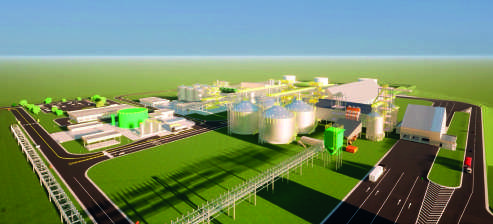 Outra vista a&eacute;rea mostrando o andamento das obras na planta industrial.